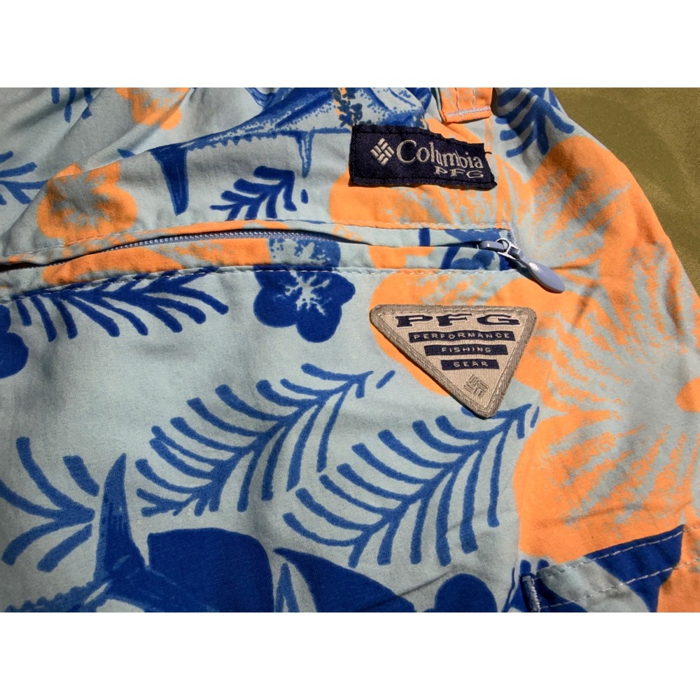 Columbia PFG Mens Blue Orange Hibiscus Marlin Fishing Shorts Size Med Omni-Shade - Picture 4 of 6